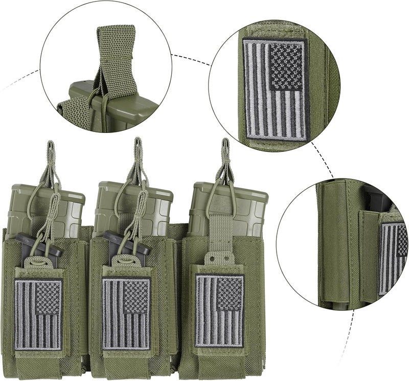 FRTKK حقيبة مجلات مولي مفتوحة من الأعلى مفردة/مزدوجة/ثلاثية لـ 5.56 مم M4 M16 AK AR Glock M1911 9 مم مع شارة علم الولايات المتحدة - Image 5